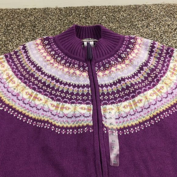 NWOT Vintage Tiara Sweater Fair Isle Cardigan Full Zip Purple Womens XL - Picture 2 of 8